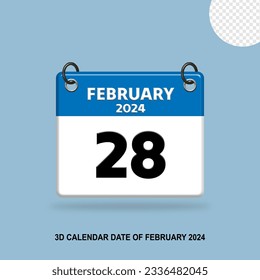 3D calendar date of February 2024 