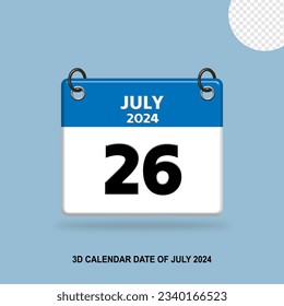 3D CALENDAR DATE OF JULY 2024