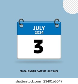 3D CALENDAR DATE OF JULY 2024