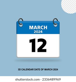 Fecha del calendario 3D de marzo de 2024