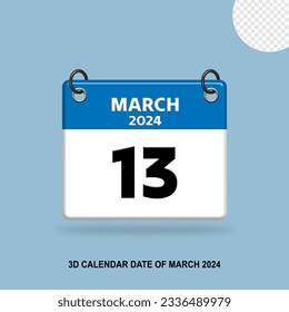Fecha del calendario 3D de marzo de 2024