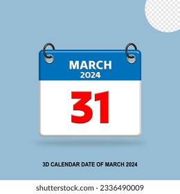 Fecha del calendario 3D de marzo de 2024