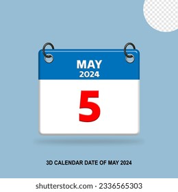 Fecha del calendario 3D de mayo de 2024