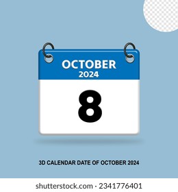 Fecha del calendario 3D de octubre de 2024
