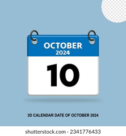Fecha del calendario 3D de octubre de 2024