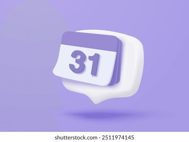 3d calendar date and time for reminder day with notice alert. Calendar clock for schedule appointment and marked notifications alert concept. 3d date reminder icon vector render illustration