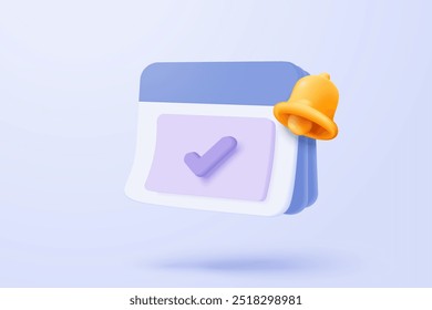 3d calendar date and time for reminder day in background. Calendar with red danger attention bell or emergency notifications alert concept. 3d alarm warning icon vector render illustration