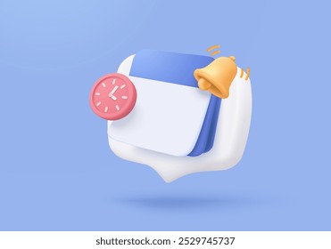 3d calendar date and time for reminder day with notice alert. Calendar clock for schedule appointment and marked notifications alert concept. 3d date reminder icon vector render illustration