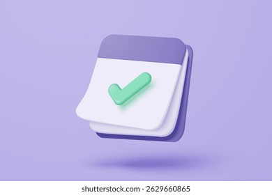 Data e hora do calendário 3d para o dia do lembrete com alerta de aviso. Relógio de calendário para agendar compromisso e conceito de alerta de notificações marcadas. ilustração de renderização de vetor de ícone de lembrete de data 3d