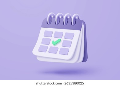 Data e hora do calendário 3d para o dia do lembrete com alerta de aviso. Relógio de calendário para agendar compromisso e conceito de alerta de notificações marcadas. ilustração de renderização de vetor de ícone de lembrete de data 3d