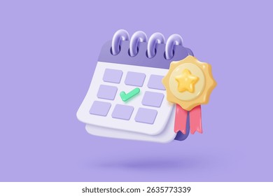 Data e hora do calendário 3d para o dia do lembrete com alerta de aviso. Relógio de calendário para agendar compromisso e conceito de alerta de notificações marcadas. ilustração de renderização de vetor de ícone de lembrete de data 3d