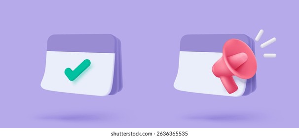 Data e hora do calendário 3d para o dia do lembrete com alerta de aviso. Relógio de calendário para agendar compromisso e conceito de alerta de notificações marcadas. ilustração de renderização de vetor de ícone de lembrete de data 3d