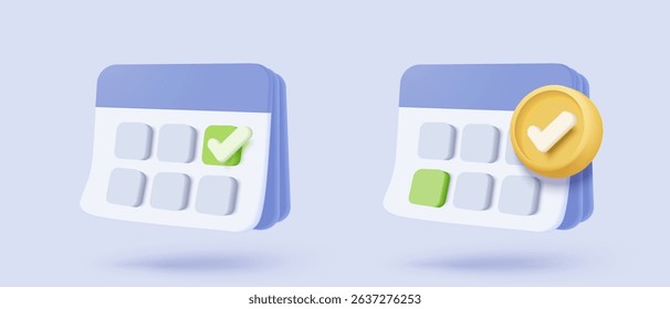 3d calendar date and time for reminder day with notice alert. Calendar clock for schedule appointment and marked notifications alert concept. 3d date reminder icon vector render illustration