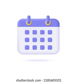 3d calendar icon in cartoon style. business planning concept. vector illustration isolated on white background.