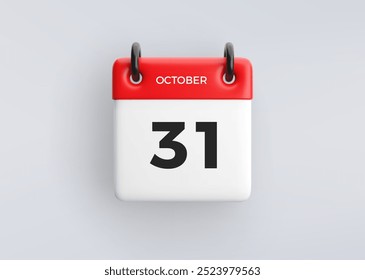 3D calendar icon with date 31 October on grey background. Vector schedule symbol.