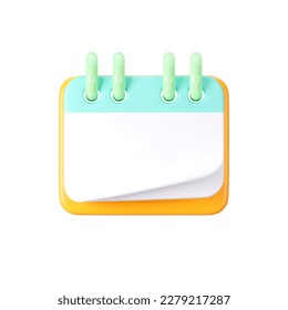 3d calendar icon with flipping paper pages and rings isolated on gray background. Render of daily schedule planner. Calendar events plan, work planning concept. 3d cartoon simple vector illustration