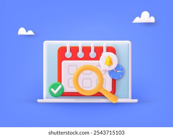 3d calendar icon marked date and time for event meeting reminder. Event schedule planner design. 3D Web Vector Illustrations.