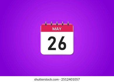 Icono de calendario 3D 26 de mayo