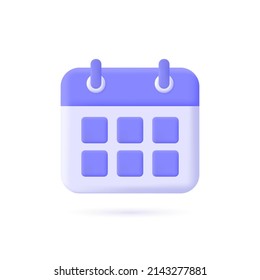 3d calendar icon in minimalistic cartoon style. vector illustration isolated on white background.