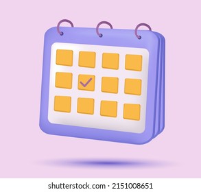 3d calendar icon. Calendar for planning