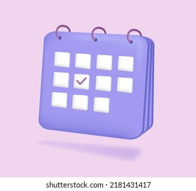 3d calendar icon. Calendar for planning