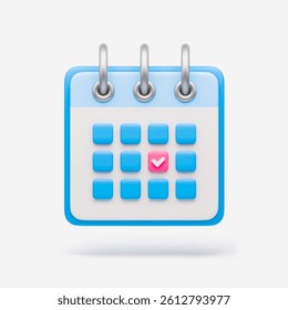 3D calendar icon. Realistic vector calendar with flipping pages and rings. Business even planning concept. Symbol of time management, planning. Daily schedule planner isolated on white.