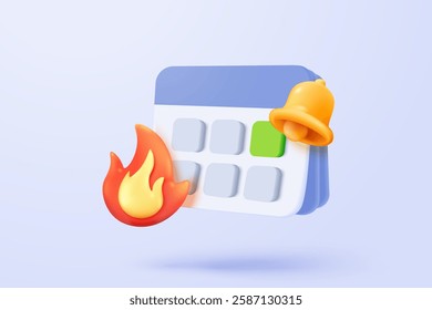 3d calendar icon signs with notice for important reminder. Calendar with red danger attention bell or emergency notifications loud concept. 3d schedule alarm warning icon vector render illustration