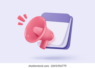 3d calendar icon signs with notice for important reminder. Calendar with megaphone or emergency notifications speaker loud concept. 3d schedule alarm warning icon vector render illustration