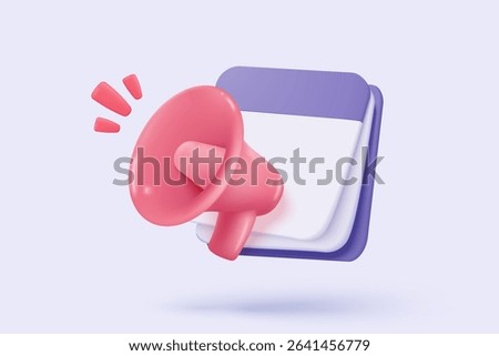 3d calendar icon signs with notice for important reminder. Calendar with megaphone or emergency notifications speaker loud concept. 3d schedule alarm warning icon vector render illustration