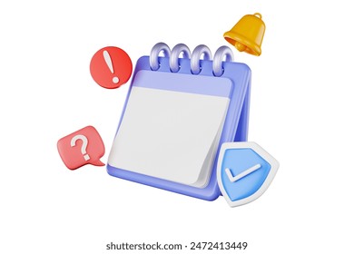 3D calendar icons mark the date and time for event meeting reminders. Calendar with 3D clock for appointments, due dates, vacation planning. 3d alarm clock illustration