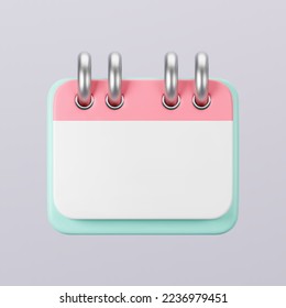 3d calendar icons with paper pages and rings isolated on gray background. Render of daily schedule planner with mark the date. Calendar important day concept. 3d cartoon simple vector illustration