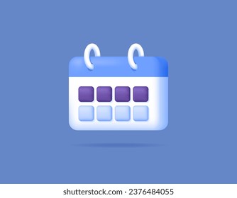 3d calendar illustration. agenda, schedule, day, week. symbol or icon. minimalist 3d design. blue, purple, white. vector elements. blue background