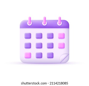 3d calendario aislado en fondo blanco. Concepto de planificación y nombramiento, calendario. Vector moderno y de moda en estilo 3d.