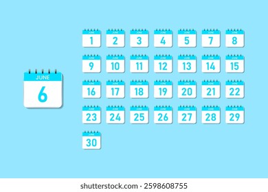 3d calendar for june from 1 to 30, 3d calendar for reminders, planning and schedules