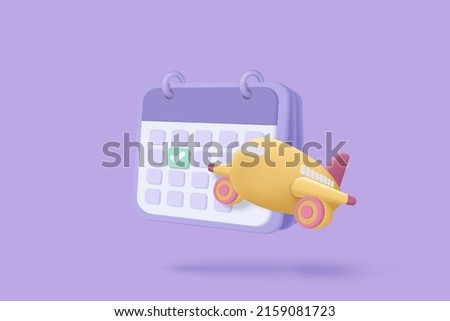 3d calendar marked date for booking ticket plane day on travel holiday. Calendar with mark for schedule appointment, event day, holiday planning concept 3d flight airplane vector render illustration