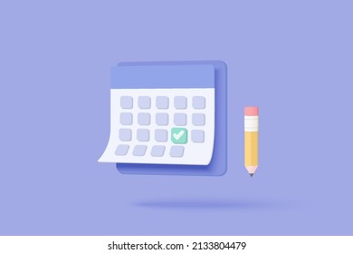 3d calendar marked date for important day in blue background. Calendar with mark for schedule appointment, event day, holiday planning concept 3d vector render isolated pastel background