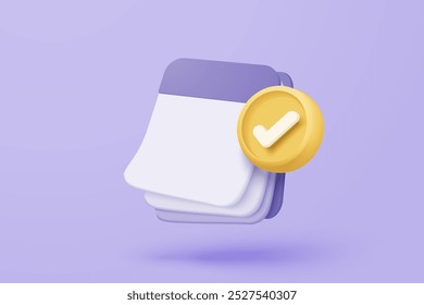 3d calendar marked date for important day in purple background. Calendar with mark for schedule appointment, event day, holiday planning concept 3d vector render isolated pastel background