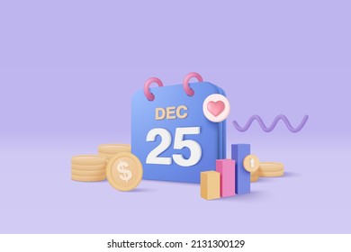 3d calendar marked date for successful new idea. Excellent business event date. under creative solution concept in 3D vector render on background. 3d goal for bank, finance, investment, money