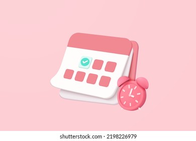 3d calendar marked date and time for reminder day. Calendar with todo list for schedule appointment, event day and time, calendar planning 3d concept. 3d alarm icon vector render illustration svg