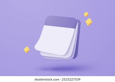 3d calendar marked date and time for reminder day in purple background. Calendar with todo list for schedule appointment, event day, holiday planning concept. 3d alarm icon vector render illustration