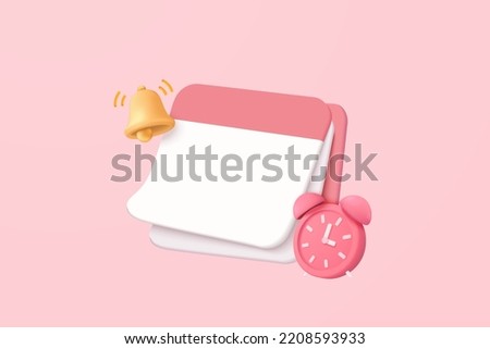 3d calendar marked date and time for reminder day in pink background. Calendar 3d with clock for schedule appointment, event day, holiday planning. 3d alarm clock icon vector render illustration