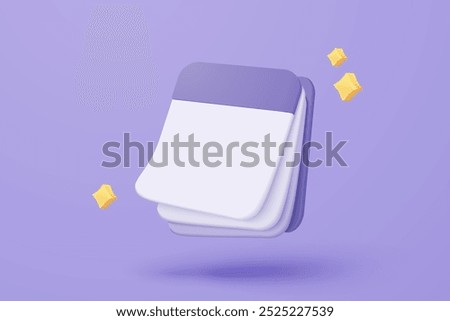 3d calendar marked date and time for reminder day in purple background. Calendar with todo list for schedule appointment, event day, holiday planning concept. 3d alarm icon vector render illustration