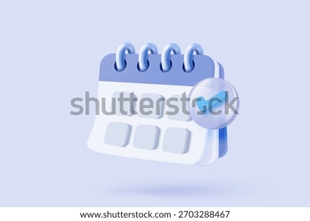 3d calendar marked date and time for reminder day in purple background. Calendar with todo list for schedule appointment, event day, holiday planning concept. 3d alarm icon vector render illustration