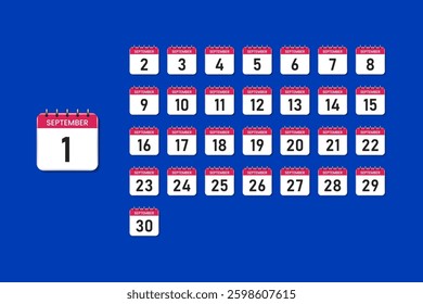 3d calendar for September from 1 to 30, 3d calendar for reminders, planning and schedules
