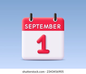 Icono vectorial 3d calendario 1 de septiembre. Render el calendario de septiembre para volver a la escuela, la educación, la gestión del tiempo, la planificación y el concepto del evento. 3.ᵉʳ ilustración realista del calendario