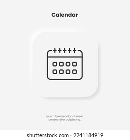 Icono de línea delgada de 3d calendario y hora. Ilustración vectorial plana mínima. Incluye iconos de esquema simples como programación, recordatorio, cita, planificador, hora de evento, temporizador, reloj.
