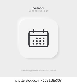 3d calendar and time thin line icon. Minimal flat vector illustration. Included simple outline icons as schedule, reminder, appointment, planner, event time, timer, clock.