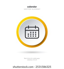 3d calendar and time thin line icon. Minimal flat vector illustration. Included simple outline icons as schedule, reminder, appointment, planner, event time, timer, clock.