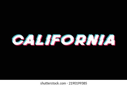 3d California glitch text effect, stylist typography style, with colorful gradient and shadow effect concept, use for logo brand and quote