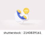 3d call center icon and bubble talk on white background. Talking with service call support hotline and call center icon 3d concept. 3d vector render telephone for contact center on isolated background